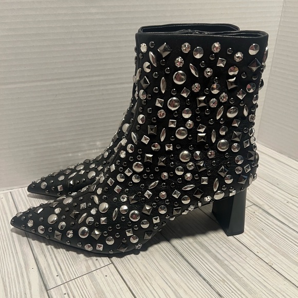 Rag & Bone  Boots black leather with silver studs and rhinestones 39-8.5 new - Picture 1 of 10